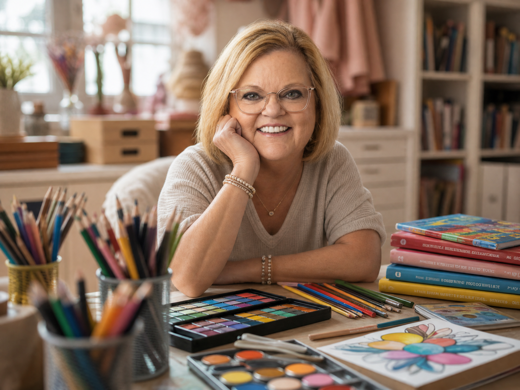 Gayle, founder of Color & Cherish, in her art studio